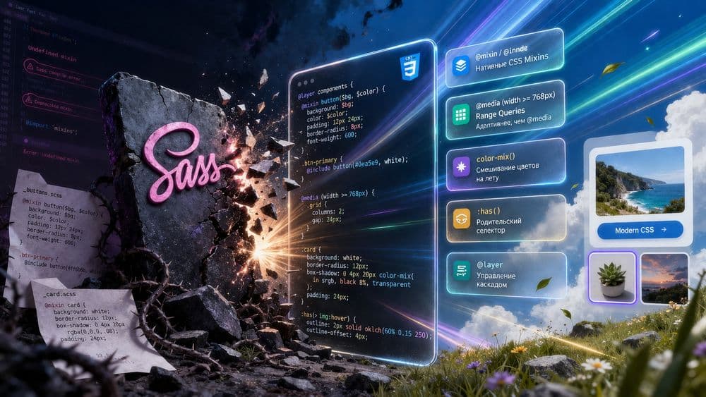 CSS Mixins нативно и ещё 4 фичи которые убивают Sass в 2026 году